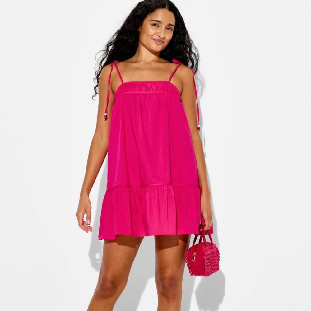 Women's Beaded Strap Trapeze Mini Dress - Wild Fable Pink S